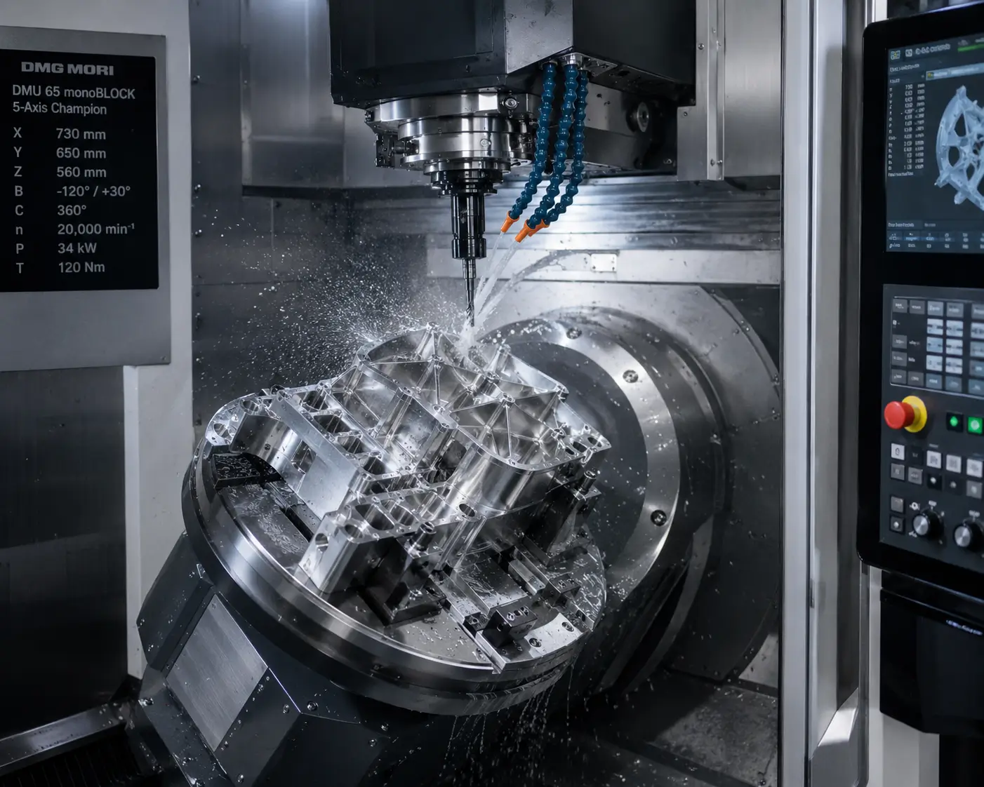 5-axis CNC machining of complex aerospace parts at Dazao Machinery facility